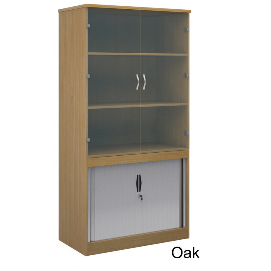 Systems Combination Bookcase With Horizontal Tambour & Glass Doors